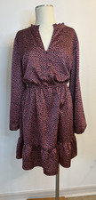 LOFT Pink Black Animal Print Dress Womens XL Long Sleeve Ruffle Hem Mini