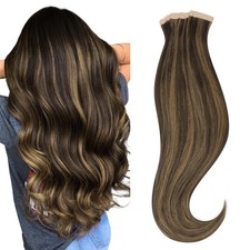 HOTBANANA 20" Tape in Human Hair Extensions 20pcs 50g Dark Chestnut Brown Real