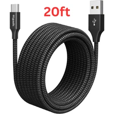 15 ft or 20Ft Extra Long USB Type C Cable A 2.0 To Nylon Braided Charger Cord