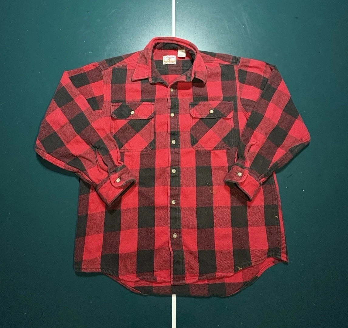 Vintage Prentiss Outdoors Flannel Shirt Men’s Large Red Buffalo Plaid Check 90s