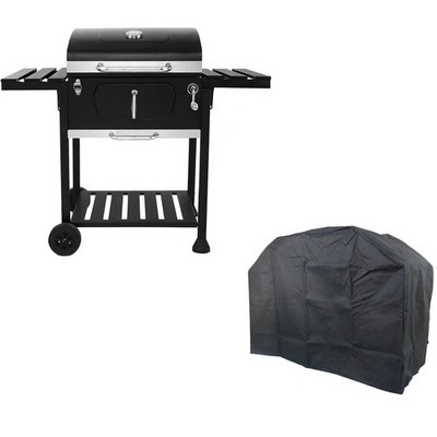 Holzkohlegrill BBQ mit Abdeckwagen Rollen zweiarmig Garten Smoker Ablage Seite