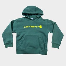 Carhartt Kids Hoodie Green Yellow Logo Graphic Pullover Sweatshirt Youth Size S