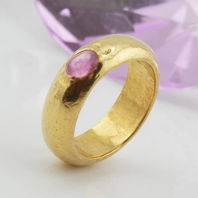 Ring Goldring Bandring 900 Gelbgold 21K 1 rosa Turmalin Cabochon Gr. 51 - Bild 1 von 4