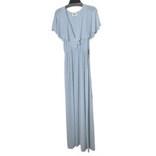 Audrey Maxi Dress Ruffle short sleeves powder blue chiffon Medium NWOT no sash