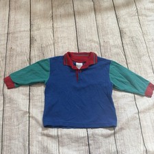 Vintage 3T Health-Tex Kids Color Block Long Sleeve Polo Long Sleeve Shirt