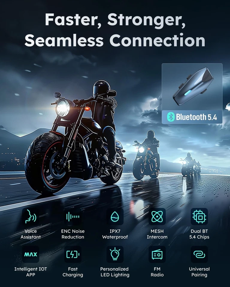 S1 Motorcycle Bluetooth Headset, Mesh Intercom for up to 8 Riders, Helmet Commun... - Image 2 of 4