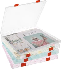 12"X12" Scrapbook Paper Storage, Stackable Kids Artwork Storage Organizer Box, C