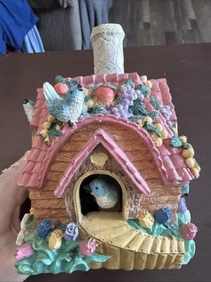 Vintage Hand Painted Easter Village With Birds And A Music Box