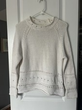 Irelands Eye Women's 100 Cotton White Round Neck Pullover Sweater Size Medium
