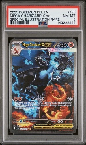 2025 POKEMON PFL EN-Phantasmal Flames #125 Mega Charizard  X EX PSA 8