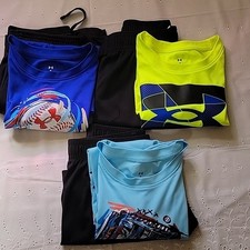 Boys Under Armour Matching Shirts/Shorts Bundle, Black/Blue, Size 7, Pre-owned