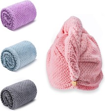 Hair Towel Wrap, 4 Packs 9.8 x 25.6 Inch Towel Turbans for Wet Hair, Dry Hair
