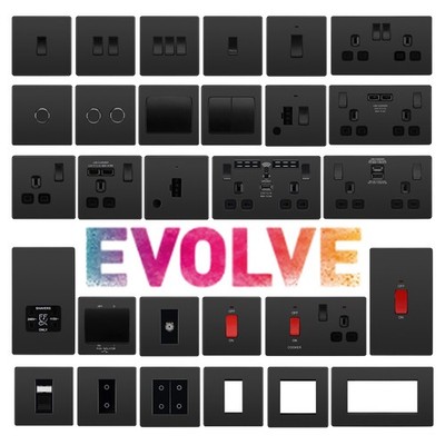 BG Evolve Schwarz Chrom Schraubenlose Schalter & Steckdosen Schwarz Einsatz Full Range