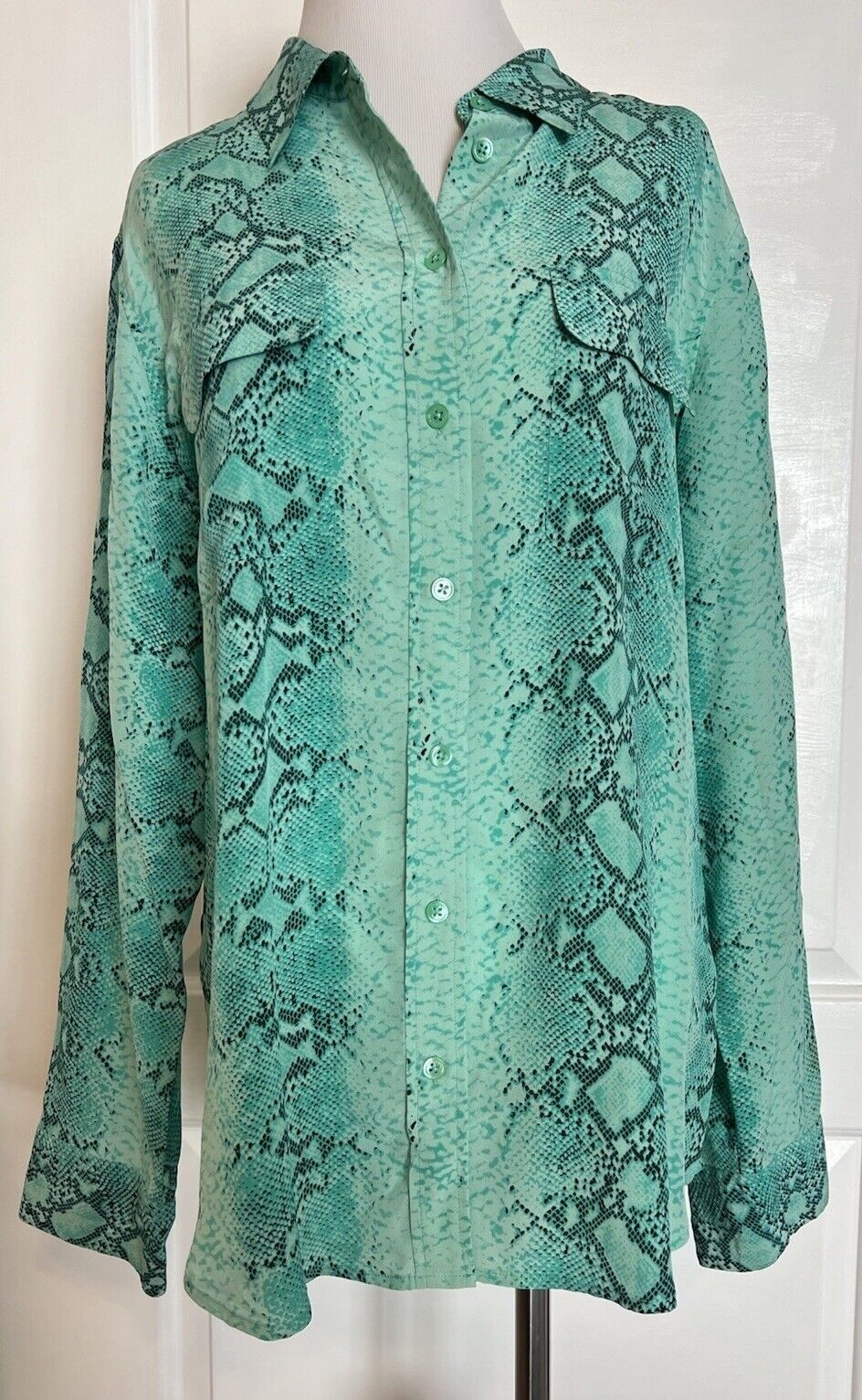 $220 EQUIPMENT Signature Python Blouse Aqua Marin… - image 4