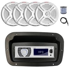 Pyle Marine Radio,Adapter,Spa Bezel,Antenna,Wire, 4x 7.7" 280 Watt White Speaker