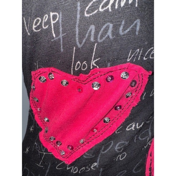 Desigual patchwork heart embroidered rhinestone t… - image 3