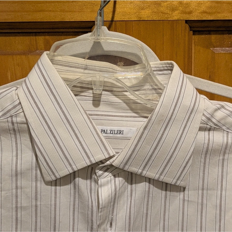 Camisa de vestir para hombre Pal Zileri a rayas con botones 15 3/4 40 100 % algodón negocios Foto 4 de 4
