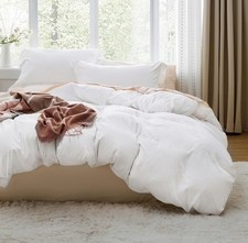 Bedsure Prewashed Duvet Cover California King Cotton-Like Soft Bedding Set White