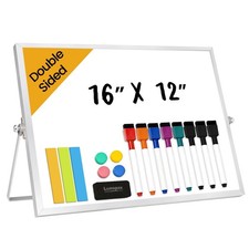16" x 12" Double-Sided Desktop Dry Erase Whiteboard w/ Stand Silver Aluminum