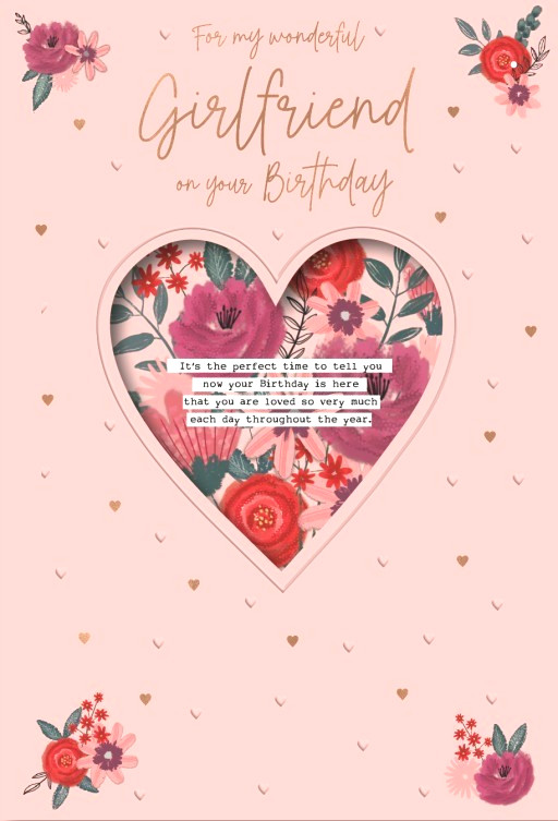 Birthday Card GIRLFRIEND. *Nine Inch Card, Gold foiling, Paper pages inside*
