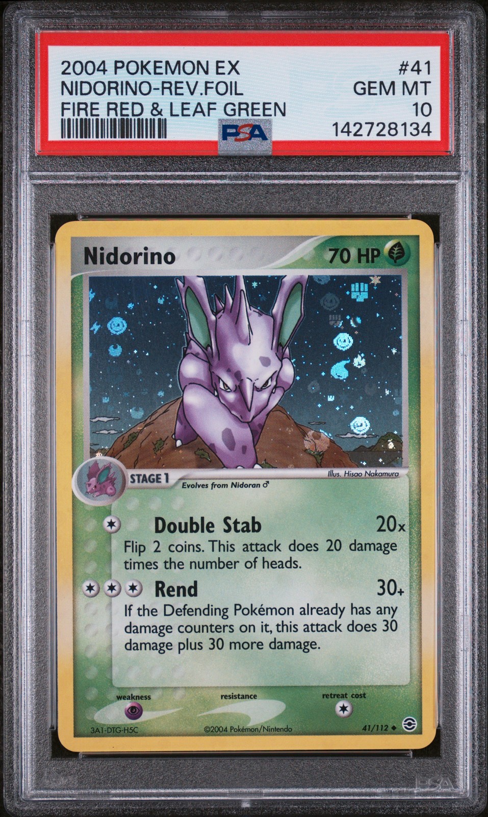 2004 POKEMON EX FIRE RED & LEAF GREEN #41 NIDORINO-REVERSE FOIL PSA 10
