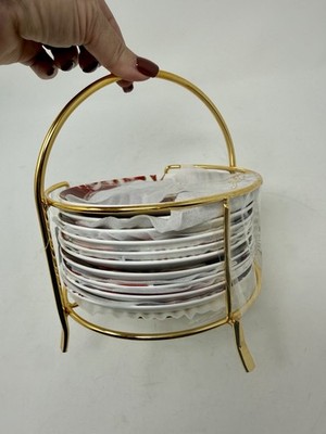NWT Crate and Barrel Floral Appetizer/ Dessert 10 Dish Set Gold Colored Stand