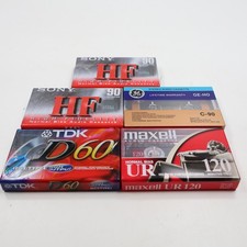 Lot of 5 New Sealed Blank Audio Cassette Tapes Sony HF 90 TDK D60 Maxell UR 120