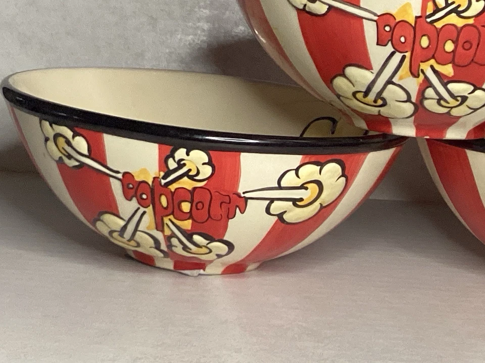 Juego de 3 palomitas de cerámica a rayas rojas blancas palomitas de maíz 6-1/2”x2-1/2” Foto 2 de 4