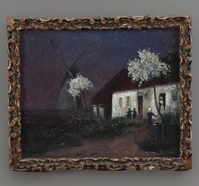 ♣️  Antico quadro olio cartone paesaggio notturno  No Renato Natali