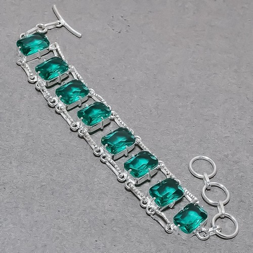 Bracelet Main En Opale Laiteuse - Pierre Ovale Créée En Labo - Fermoir à Bascule - Longueur 7 Pouces