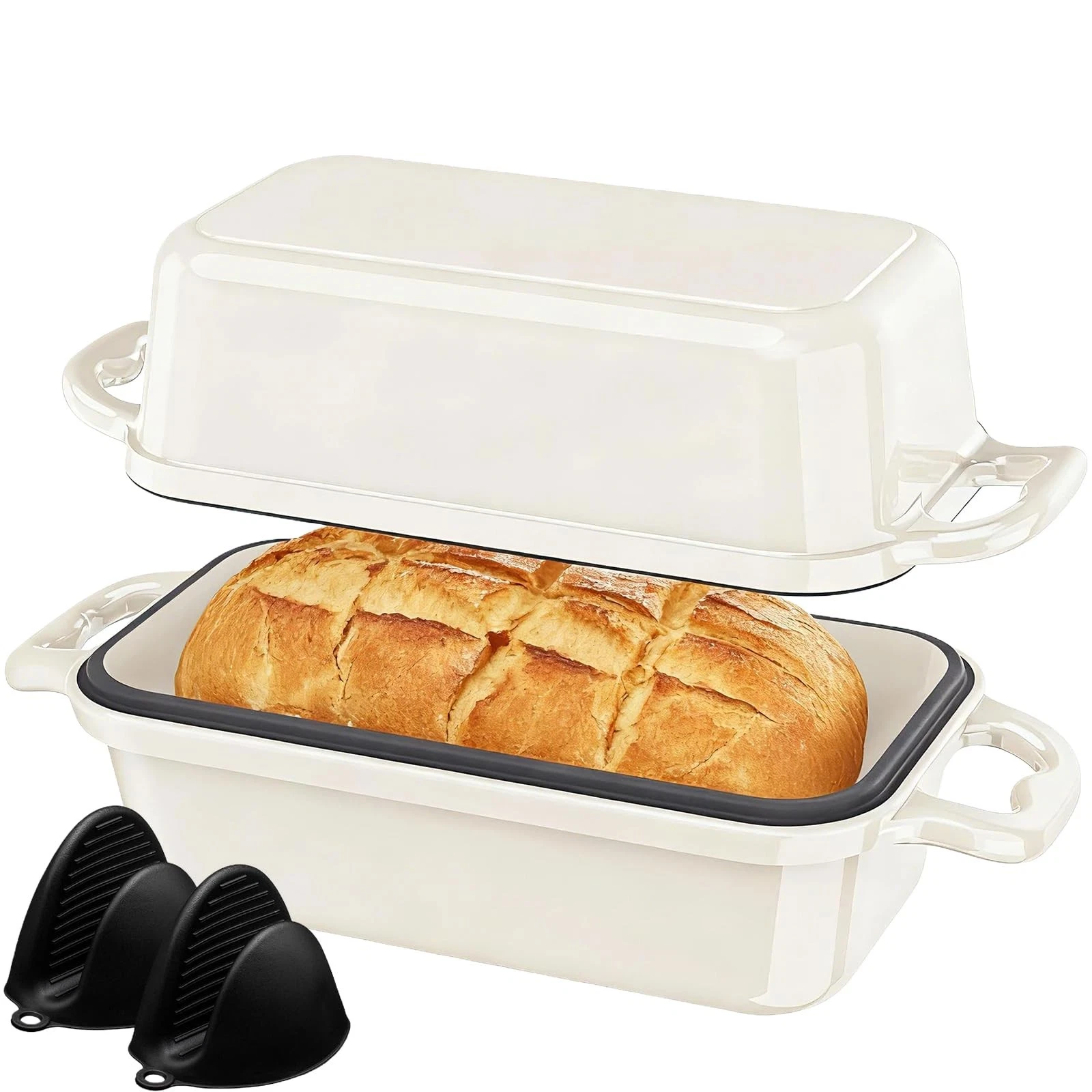 Enameled Cast Iron Sourdough Bread Dutch Oven, Cast Iron Loaf Bread Pan for H...