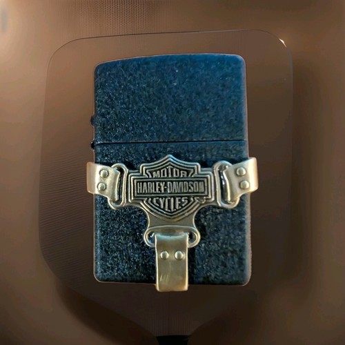 Zippo Lighter - Harley Davidson - Brass Bootstrap - Black Crackle - 236HD H215