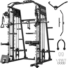Smith Machine Home Gym, 2200 Lbs Power Rack Cage with Cable Crossover, Weight...