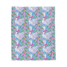 Preppy Goose Velveteen Plush Blanket, Coquette Blanket, Duck Throw, Silly Goose