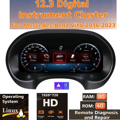 12.3''Car Digital Cluster Instrument Panel For Mercedes Benz Vito 2016-2023 Linux
