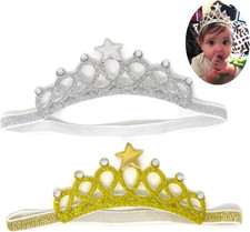 2PCS Princess Crown Headband with Crystal and Star for 1 to 3 Years Old Baby, Go