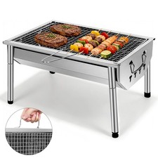 Edelstahl Holzkohlegrill Standgrill  BBQ Grill Chrom Schaschlikgrill Grillrost