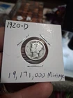 1920-D Mercury Dime - 90% Silver. Nicer Condition With Natural Dark Toning