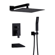 Black Shower System with Tub Spout, All Metal Tub Shower Faucet Set