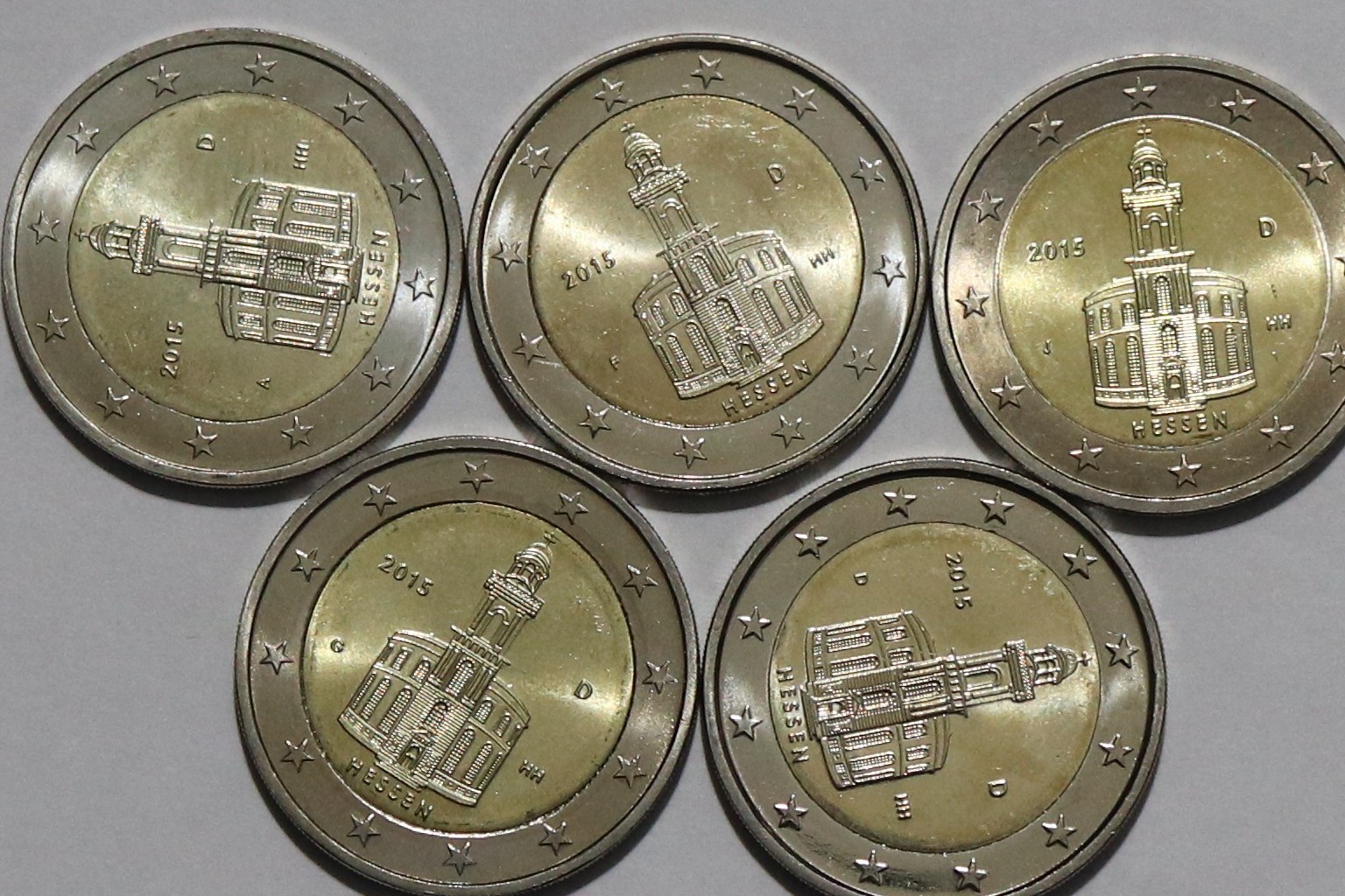 🧭 🇩🇪 ALLEMAGNE 5x2 EURO HESSE 2015 - 5 LETTRES UNC B86 #100 ZH1
