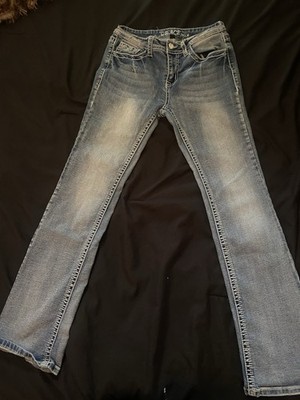 Grace in LA Bootcut Jeans Juniors Blue Embroidered Stretch Denim