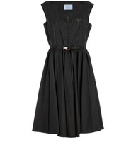 Prada Logo Belted Dress Womens 14 Black Nylon
