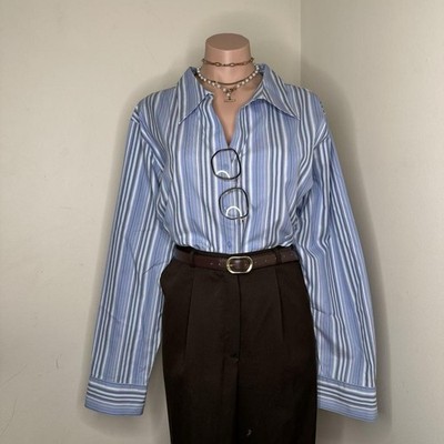 Blue Plus Size Minimalist Button Down Work Shirt Size 22W