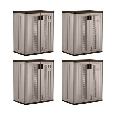 Suncast 9 Cu Ft Heavy Duty Resin Garage Base Storage Cabinet, Platinum (4 Pack)