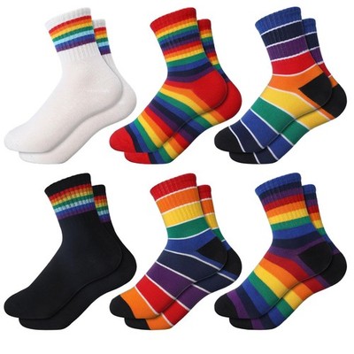 Fourluoo 6 Pairs Kids Boys Crew Socks Cotton Rainbow 6-8 Years, 