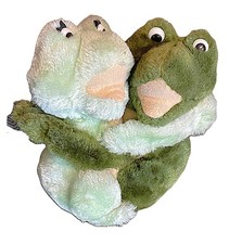 Vintage 1981 Set of 2 Dakin Green Frogs Hugging 8"