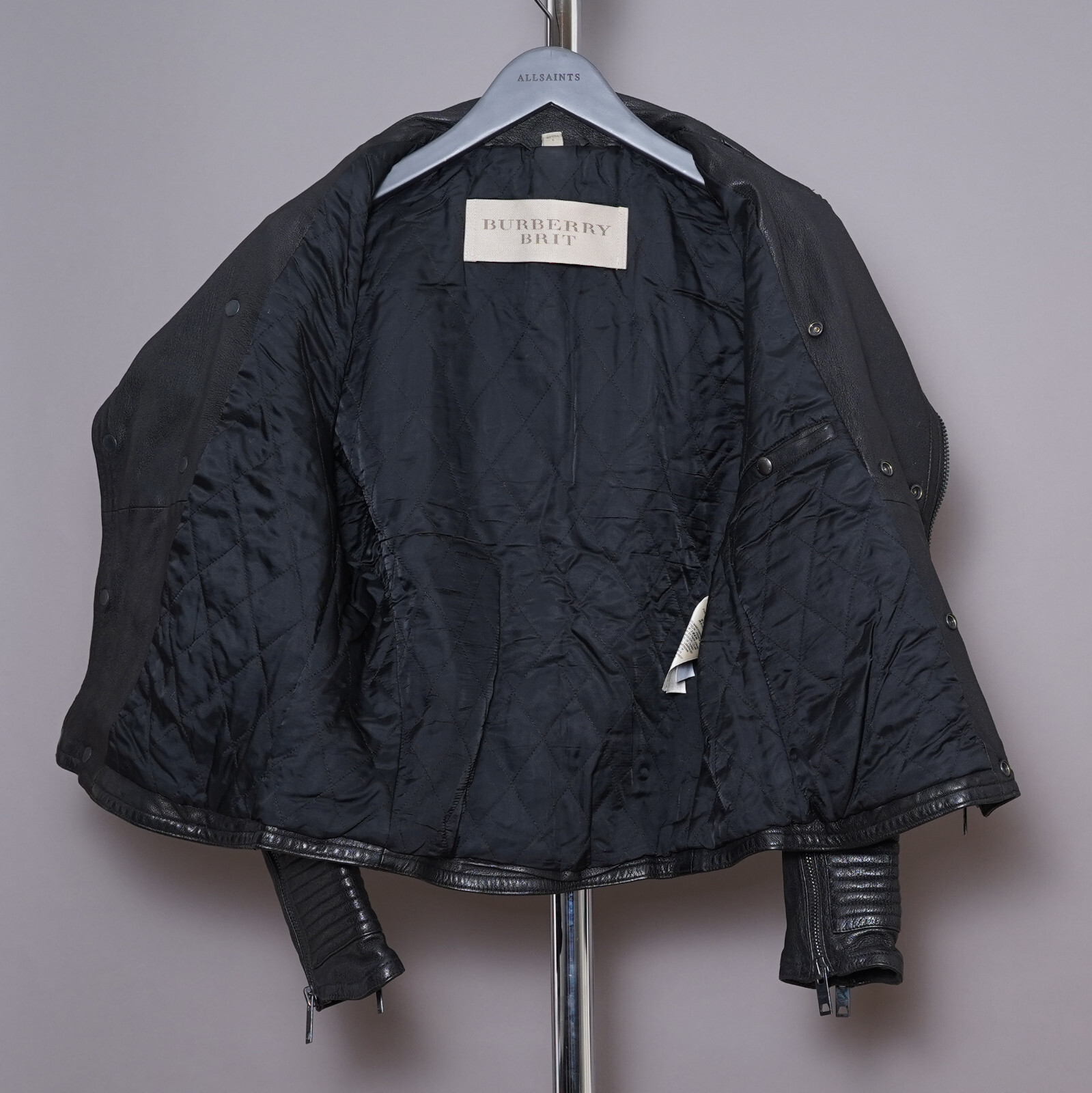 BURBERRY Leather Jacket LARGE Mens Black Brit Biker Runway Prorsum L Grail thumbnail 17