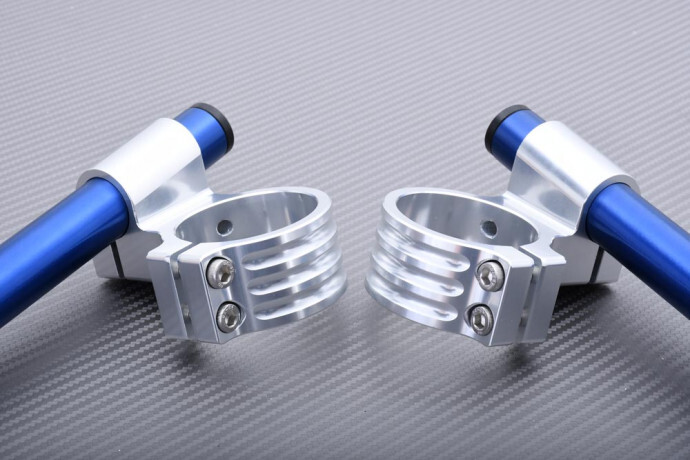 Demi-guidons alu CNC surélevés 50mm argent et bleu pour Benelli Trek 1130 2008