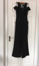 Lipsy Black Cold Shoulders Lace Party Jumsuit Size 8 New With Tags