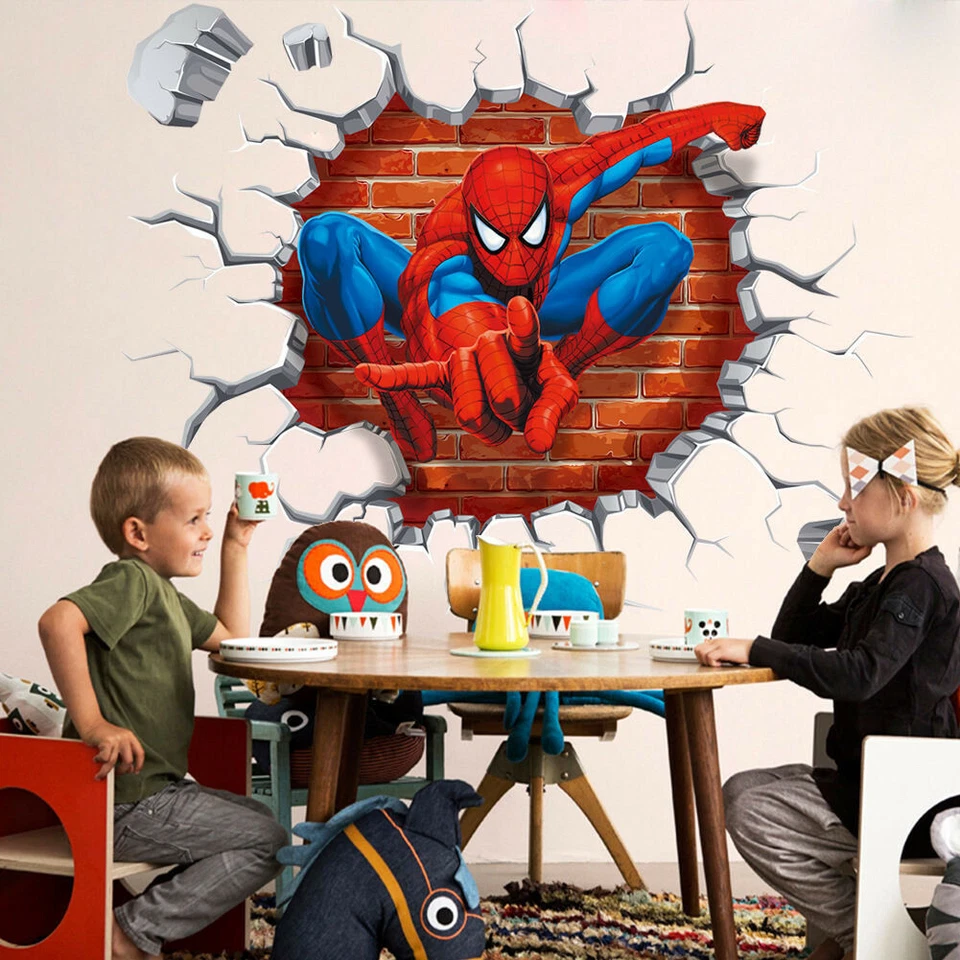 Pegatina de pared 3D Spiderman niños decoración dormitorio papel mural extraíble Foto 2 de 4